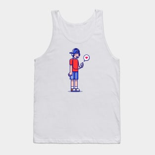 Cute Boy Listening Music With Headphone Cartoon Tank Top